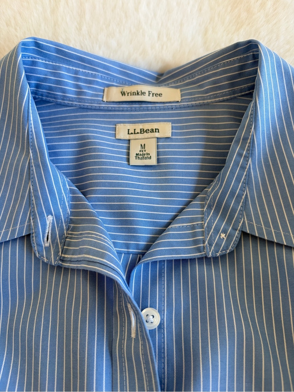 L.L. Bean Wrinkle Free Blue and White Striped Button Down Shirt | MP - Picture 4 of 11